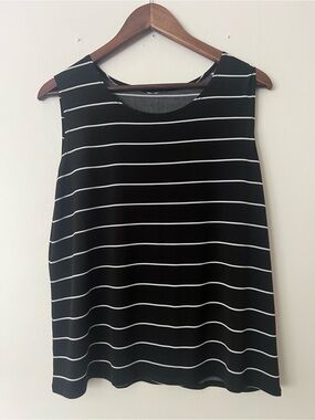 Classic Black & White Striped Sleeveless tank Blouse , women’s size large.